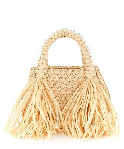 Simone Rocha Mini Raffia Tote Bag In Tan