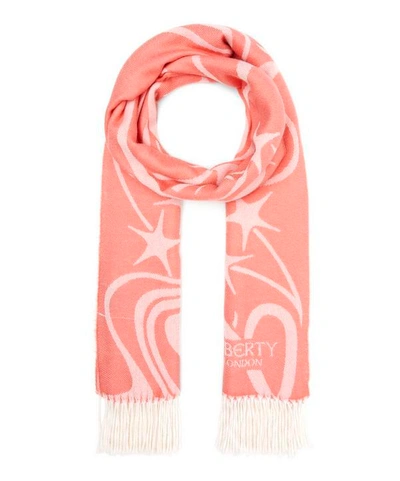 Liberty London Ianthe Star 65 X 180cm Wool-blend Scarf In Coral