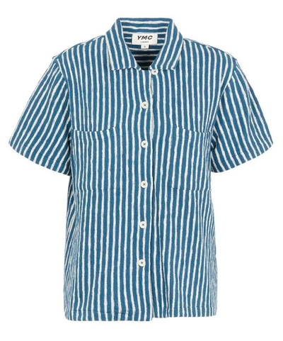 Ymc You Must Create Vegas Reverse Stripe Shirt In Blue