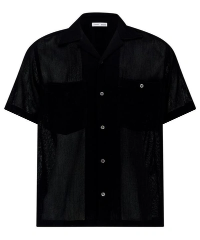 Cmmn Swdn Dexter Camp Collar Mesh Shirt In Black