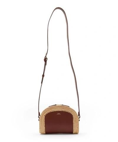 Apc Raffia And Leather Mini Demi-lune Bag In Brown