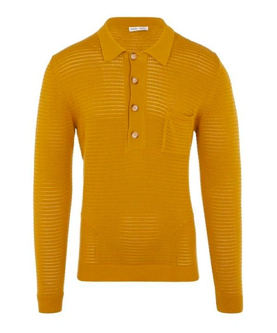 Cmmn Swdn Knitted Long Sleeve Polo Shirt In Mustard
