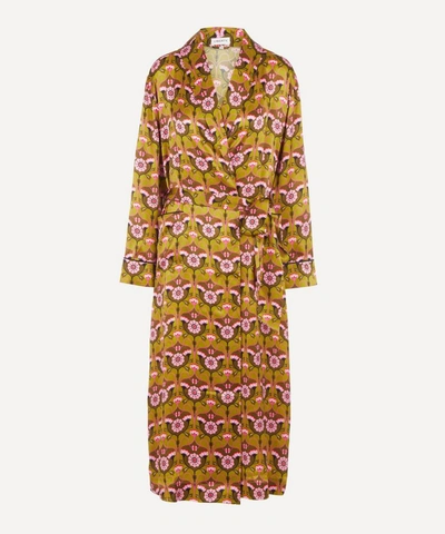 Liberty London Pia Silk Charmeuse Robe In Khaki