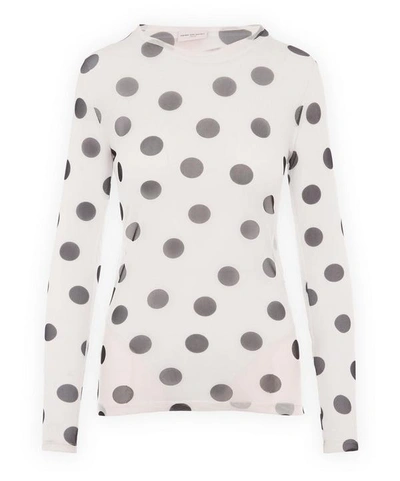 Dries Van Noten Polka-dot Crew-neck Mesh T-shirt In White