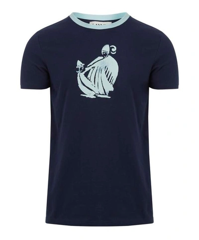 Lanvin Printed-logo Cotton-jersey T-shirt In Navy Blue