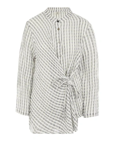 Crea Concept Wrap Front Gingham Check Shirt In Grey