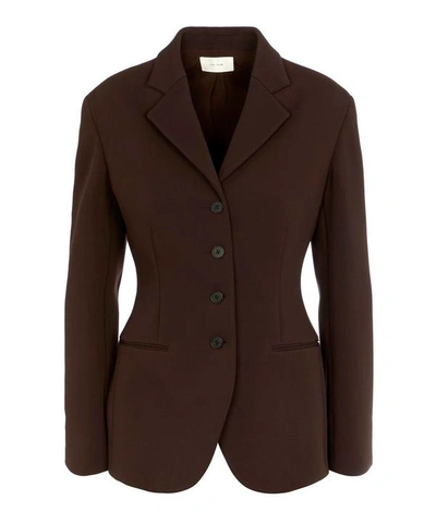 The Row Risa Tailored Single-breasted Jacket In Dark Brown