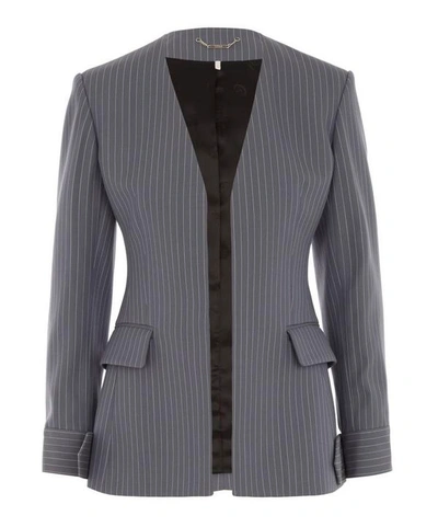 Chloé Pinstripe Collarless Tailored Jacket In Stormy Blue