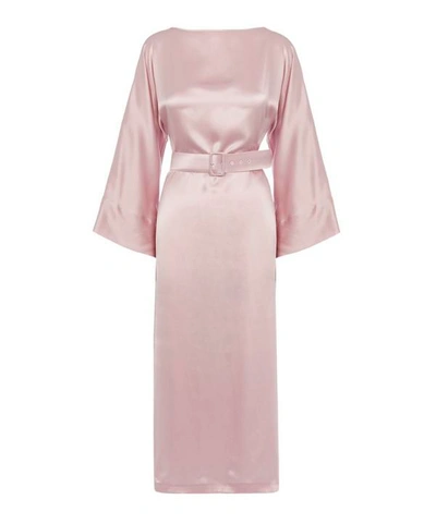 Bernadette Jackie Silk-satin Long-sleeve Belted Dress In Pink