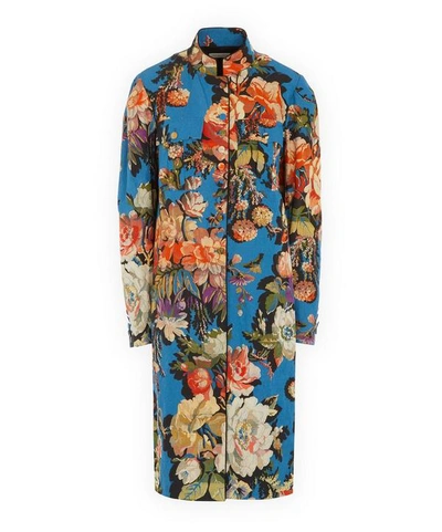 Dries Van Noten Mandarin Collar Floral Coat In Blue