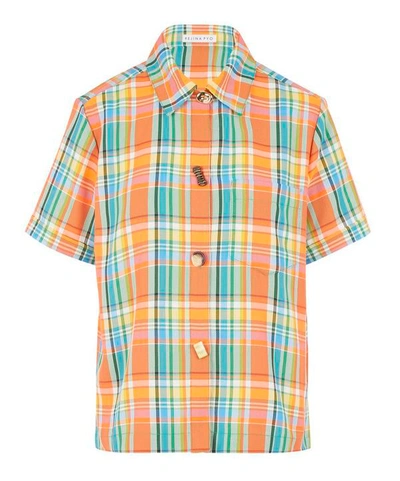 Rejina Pyo Nico Checked Jacquard Shirt In Check Fluo Orange