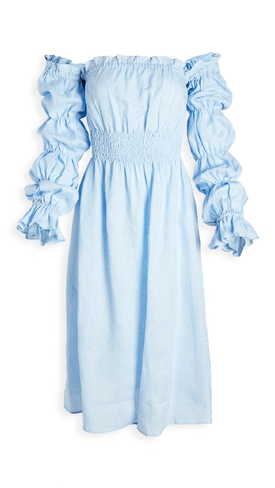 Sleeper Michelin Cold-shoulder Dress In Light Blue