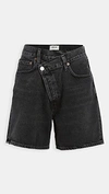 Agolde Black Denim Criss Cross Upsized Shorts In Photogram