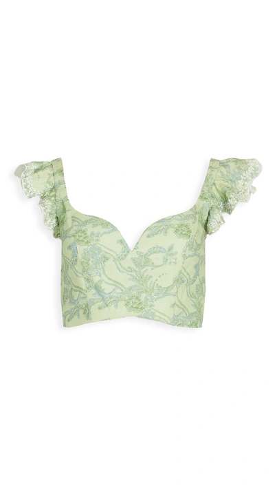 Amur Rafaela Printed Linen Crop Top In Green