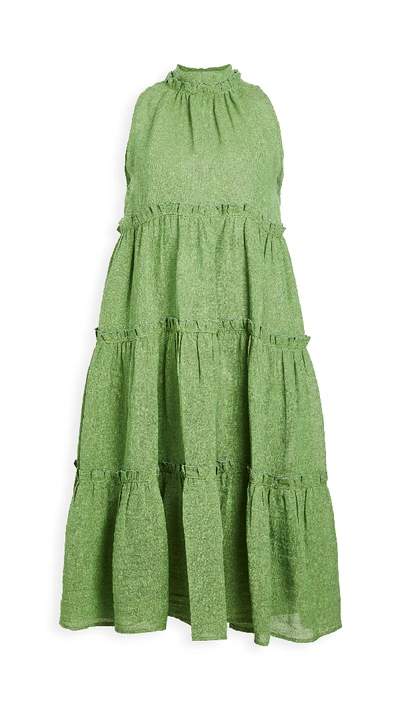 Lisa Marie Fernandez Erica Ruffle Midi Dress In Green