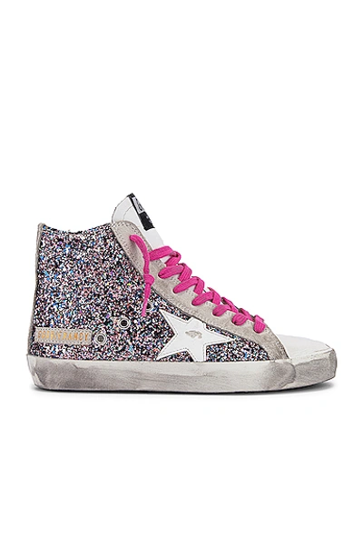 Golden Goose Francy Glitter Trainers In White  Pink & Grey Glitter