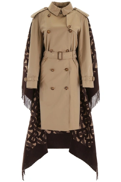 Burberry Trench Coat With Monogram Cape In Beige,brown
