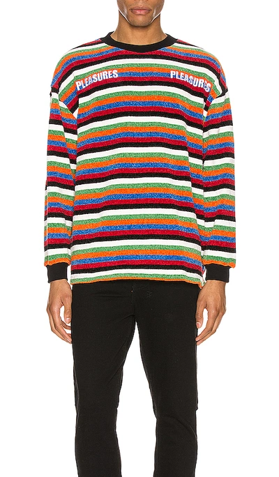 Pleasures Embroidered Logo Striped Jumper In Orange