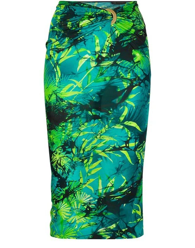 Versace Jungle-print Gathered-waist Fitted Skirt In Green