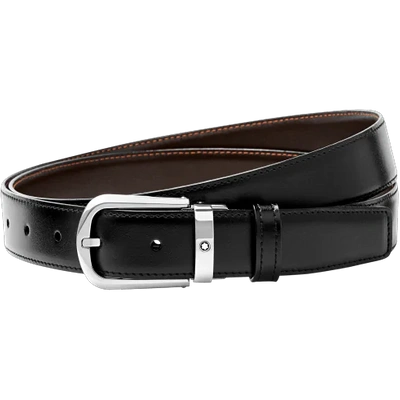 Montblanc Horseshoe Buckle Black/brown 30 Mm Reversible Leather Belt