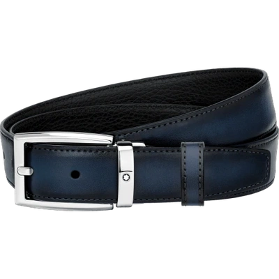 Montblanc Black/blue 30 Mm Reversible Leather Belt In Black / Blue