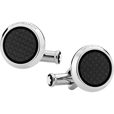 MONTBLANC CUFFLINKS, ROUND IN STAINLESS STEEL WITH CARBON-PATTERNED INLAY,124295