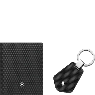 Montblanc Woven Leather Business Cardholder And Key Fob Gift Set In Black