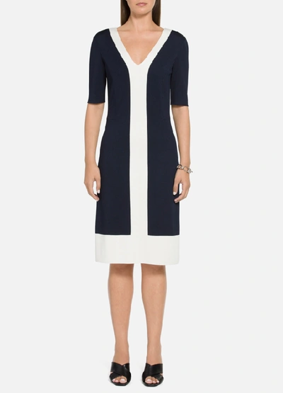 St John Colorblock Milano Knit Sheath Dress In Navy White Multi