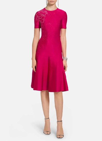 St John Liquid Milano Knit Short-sleeve Dress W/ Sequin Detail In Bright Peony