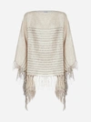 BRUNELLO CUCINELLI PONCHO IN LINO LAME’ A RIGHE CON FRANGE