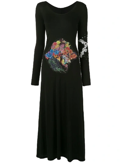Yohji Yamamoto Floral Patch Embroidered Dress In Black