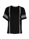 DEREK LAM EMBROIDERED SHORT-SLEEVE SILK BLOUSE,0400012489265