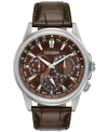 CITIZEN ECO-DRIVE MEN'S CALENDRIER BROWN LEATHER STRAP WATCH 44MM