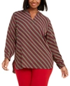 ANNE KLEIN PLUS SIZE STRIPED SPLIT-NECK TOP