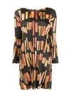 Issey Miyake Pleated Abstract Print Dress In Black