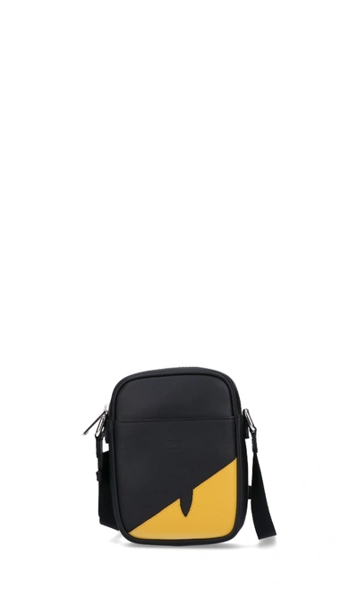 Fendi Black Monster Eyes Leather Camera Bag In Yellow