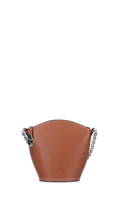 Calvin Klein Lock Clasp Shoulder Bag In Brown