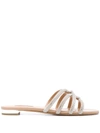 Aquazzura Moondust Crystal-embellished Leather Slides In Beige