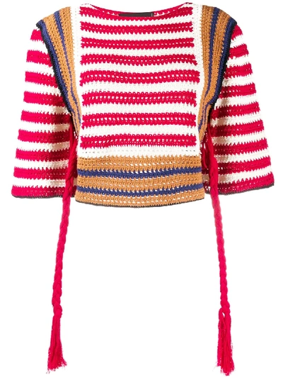 Dsquared2 Crochet Knit Striped Jumper In Red