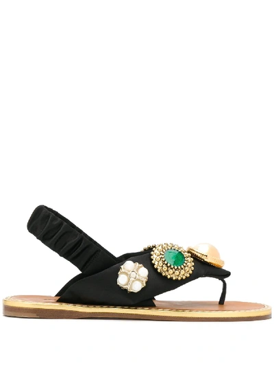 Miu Miu Embellished Flat Sandals In Schwarz