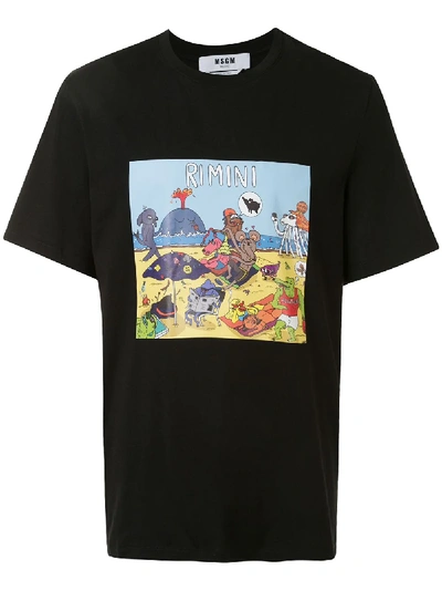 Msgm Rimini Cartoon Printed T-shirt In Black