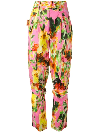 Msgm Floral-print Buckle-strap Trousers In Multicolour