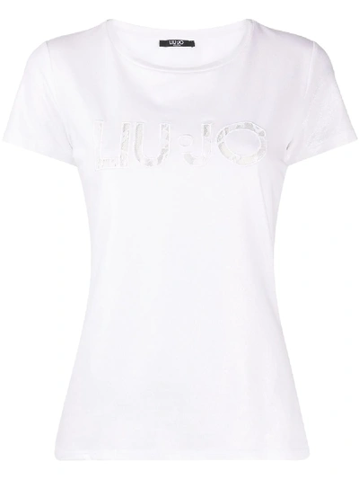 Liu •jo Lace-insert Logo T-shirt In White