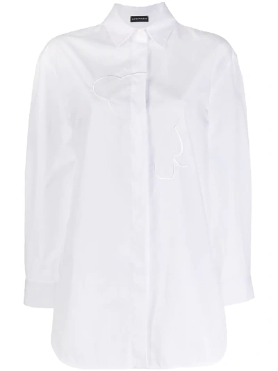 Emporio Armani Embroidered Long-sleeved Shirt In White