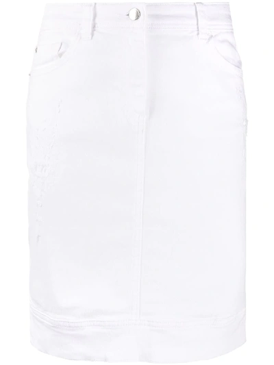 Emporio Armani Distressed Denim Pencil Skirt In White
