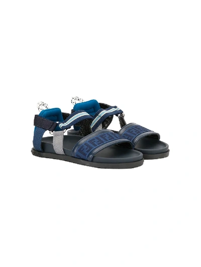 Fendi Kids' Ff Webbing Strap Sandals In Blue