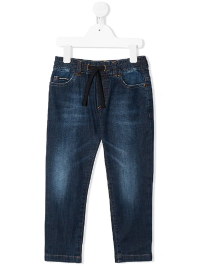 Dolce & Gabbana Kids' Drawstring Waist Straight Jeans In Blue