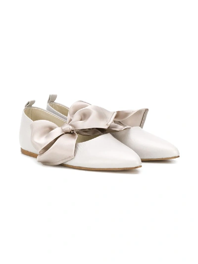 Douuod Kids' Satin Ribbon Detail Ballerinas In Grey