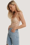 NA-KD Raw Edge Lace Cup V-String Bodysuit Offwhite