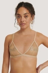 NA-KD Romantic French Embroided Mesh Bralette Beige
